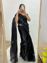 Black Color Handmade Work Orgazna Silk Saree